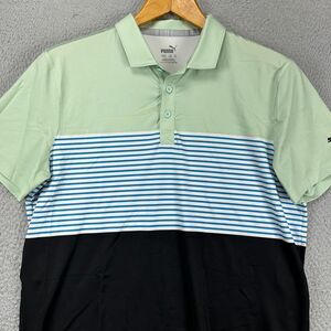Puma Golf Polo Shirt Boys XL Black Green Colorblock Stretch Rugby Athletic Youth